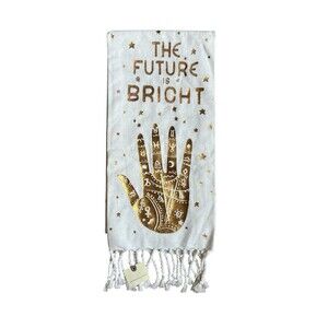 Anthropologie The Future is Bright Dish Towel Gold Cotton Mantra Hamsa NWT
